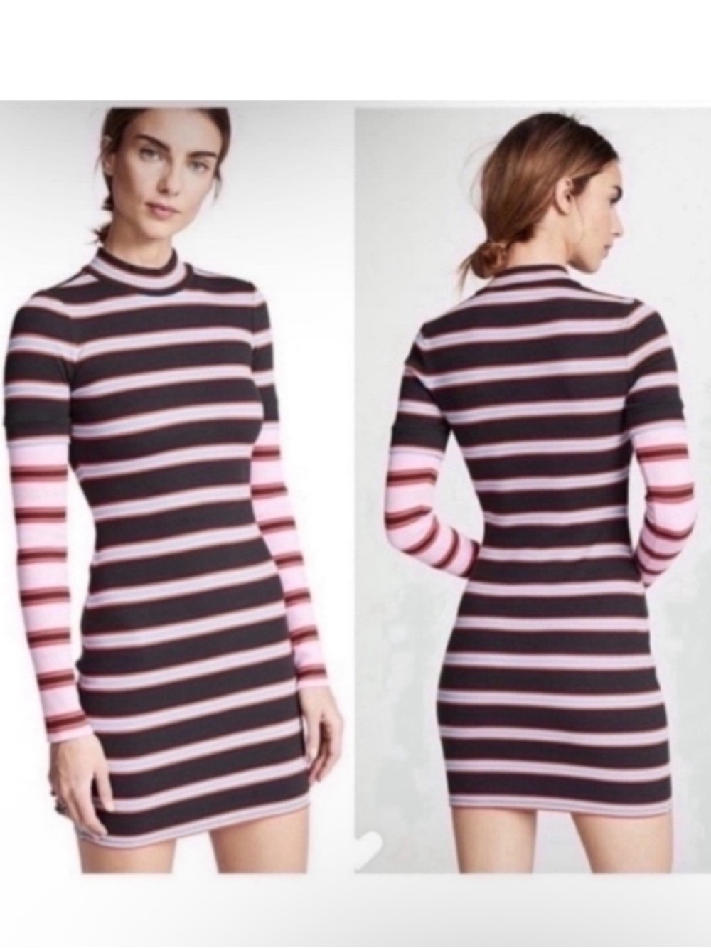 Cinq a Sept Zaria Ribbed Striped Long sleeve Dress